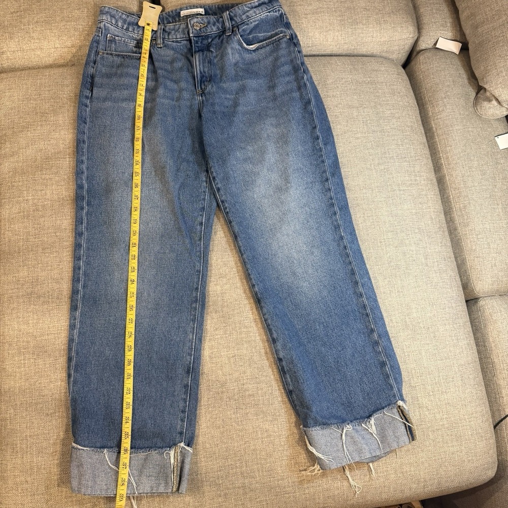 LOFT Slouchy Boyfriend Jeans Womens 29 8 Medium Wash Baggy Cuffed Raw Hem - Picture 9 of 13